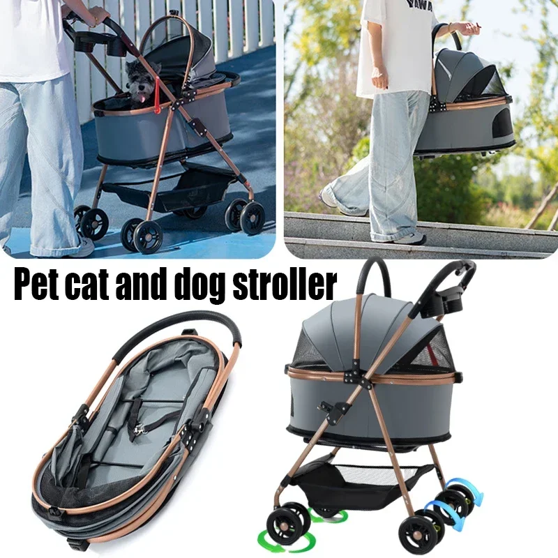 Foldable Light Small Dog Cart Baby Pushcart Pet Stroller Trolley For Teddy Dogs Cats Portable Outdoor Outing Carrier Easy
