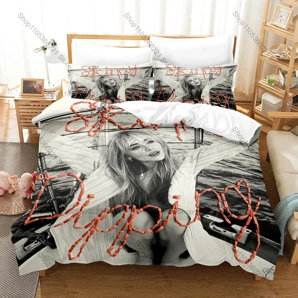 Sabrina Carpenter Bedding Set Music Star Print Duvet Cover Pillowcase Bedroom Home Decor For Fans Music Artist Teens Fans