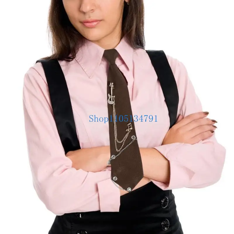 

98km Metal Guitar Chain Necktie Campus Uniform Pre Tied Tie for Teens Men and Women
