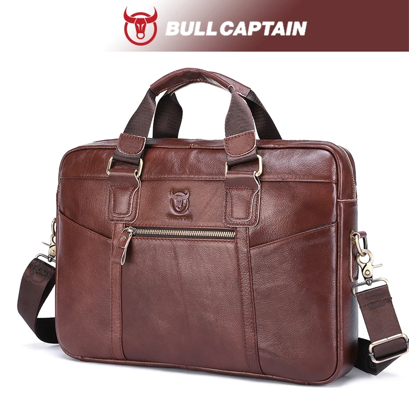 BULLCAPTAIN High Quality 15.6Inch Laptop Business Bag Men Briefcases For Man Handbags Split Leather Office Large Capacity Bags