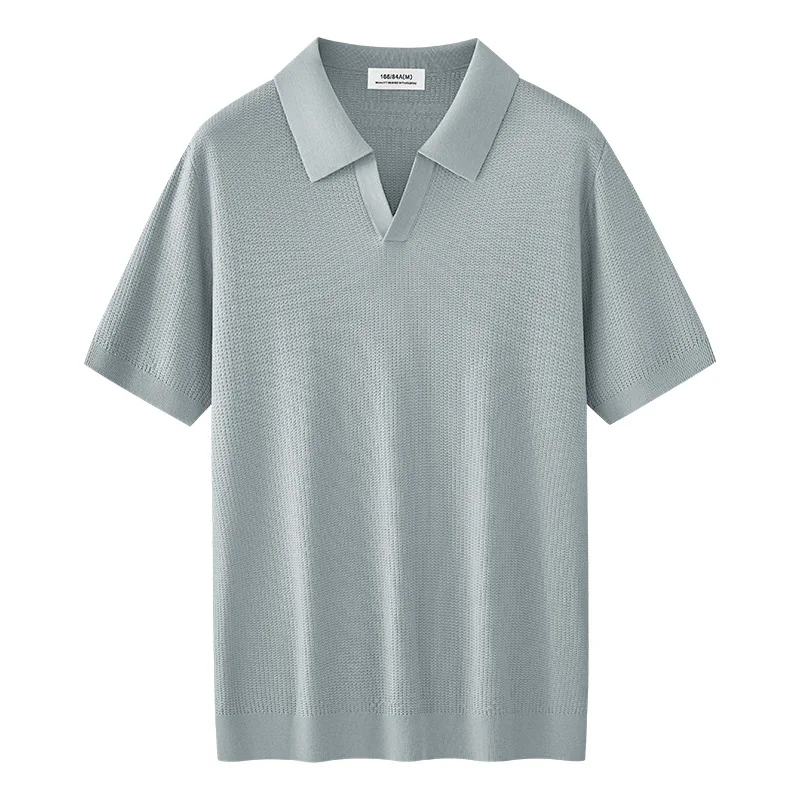 High Quality Seagull Neck Men's Short-sleeved T-shirt 2026 Summer New Knitted POLO Shirt Men's