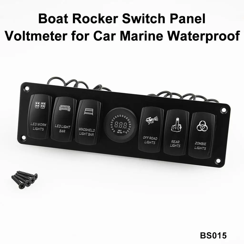 6 Gang Rocker Switch Panel with Voltmeter IP68 Waterproof ABS Material for 12V 24V Car RV Yacht
