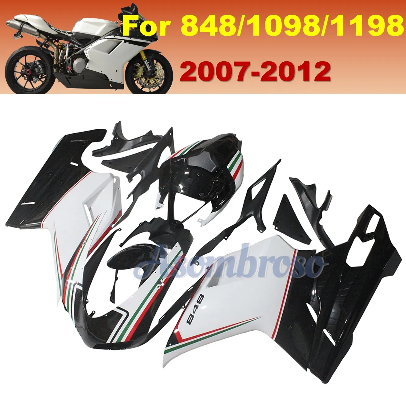 Motorcycyle Parts Body Fairing kit For Ducati 1098 1198 848 EVO ABS Plastic Body Panels set