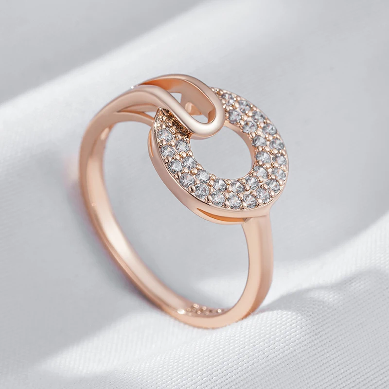 Kinel Luxury Full Shiny Natural Zircon Ring for Women Unique Design 585 Rose Gold Color Bride Wedding Jewelry Best Gift