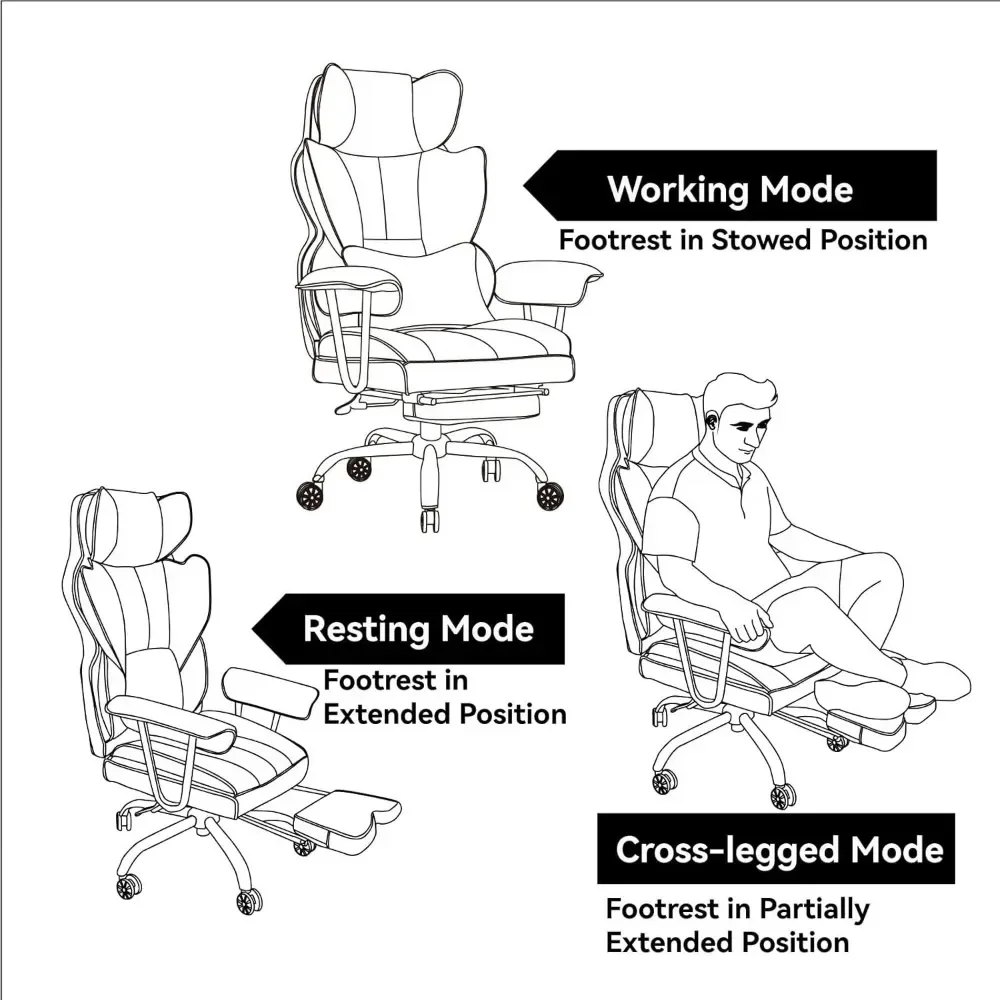 Grande et grande chaise d'ordinateur en cuir PU, chaise de bureau de direction avec assistant jambes et support lombaire, chaise de bureau vert clair