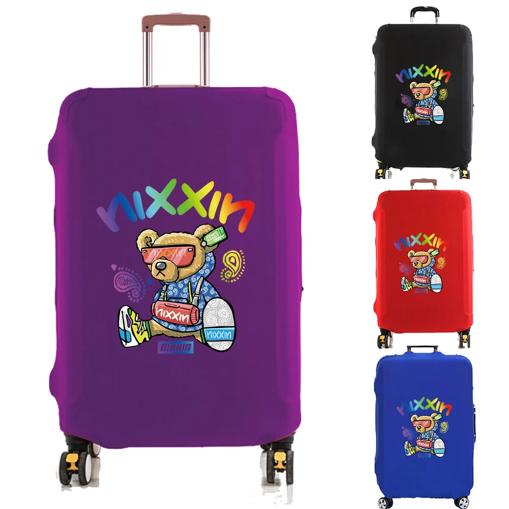 Luggage Cover Suitcase Protector Glasses Bear Print Set for 18-32 Inch Trolley Travel Thicken Elasticity Dust Cover Anti-scratch