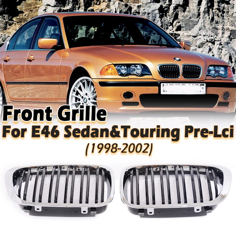 Chrome Frame Grill M Color Double Slat Carbon Grille For BMW 3 Series E46 4 Door Sedan Saloon Touring Compact 330 320i 325i 328i