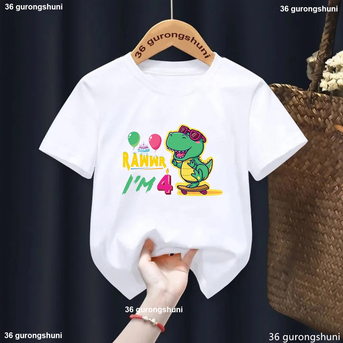 

Rawwr I Am 1th/2th/4th/5th/6th/7th/8th Printed T Shirt Girls/Boys Dinosaur Roller Skating Birthday Gift Kids Clothes T-Shirt