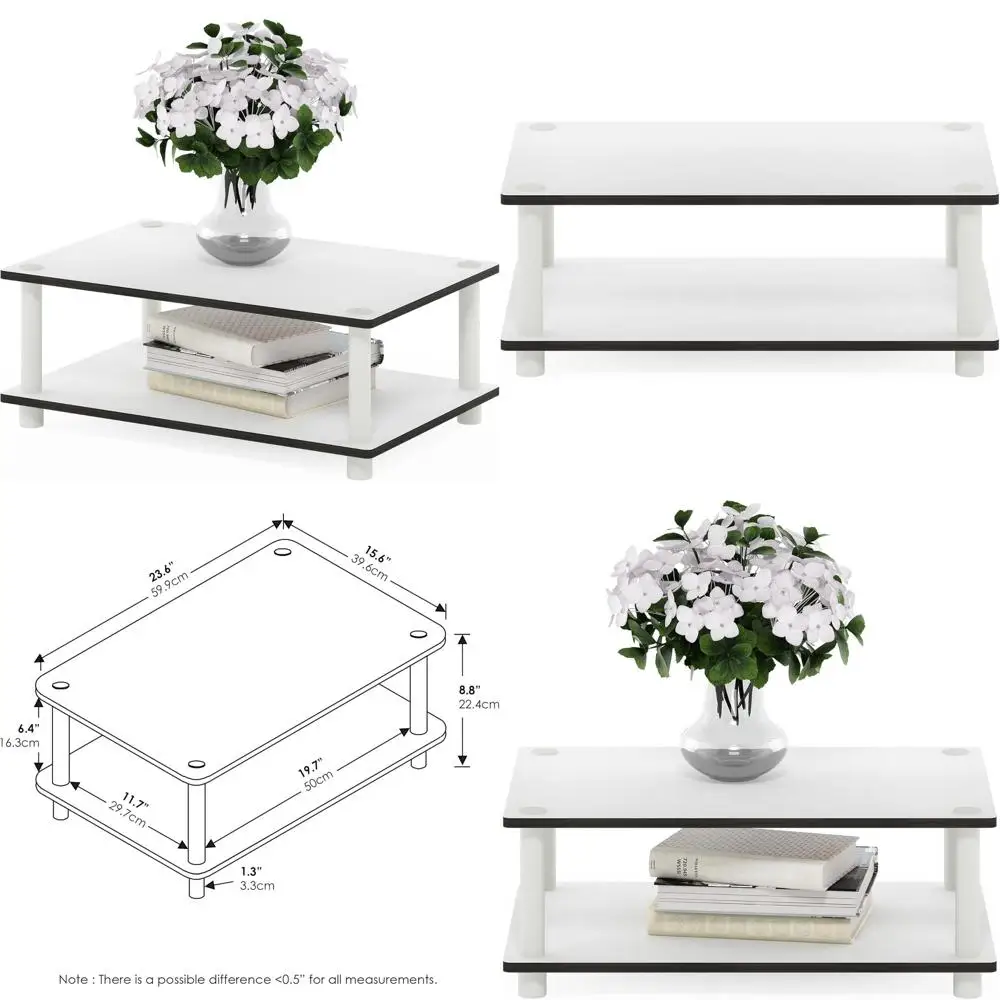 

White 2-Tier Coffee Table with White Frame - No Tools Assembly Required