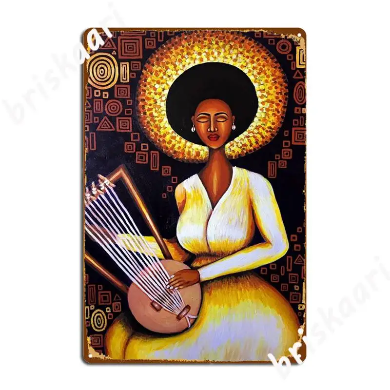 Ethiopian Women Playing Masinqo Ethiopian Pattern Poster Metal Plaque Wall pub Decoration Club Bar Wall Decor