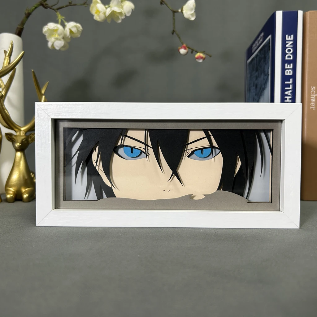 Imagem -03 - Lightbox Manga Madeira Nightlight 3d Paper Cut Desk Lamp Caixa de Luz Led Nordic Yato Eye Face Anime Decoração do Quarto