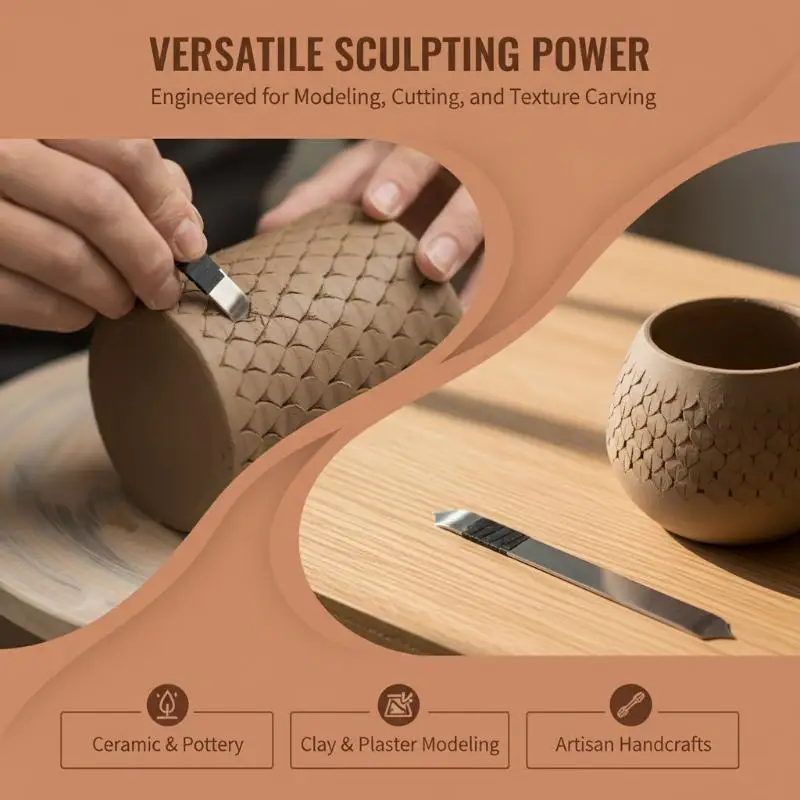 Pottery Clay Shaping Knives Stainless Steel Pottery Tools Clay Sculpture Modeling Tool Double Curved Cutter Head For Making Roo