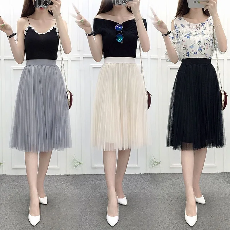 Skirts Women Cozy Vintage Pleated Faldas Spring Fall Popular High Waist Leisure Ins Solid All-match Harajuku Elegant Temperament