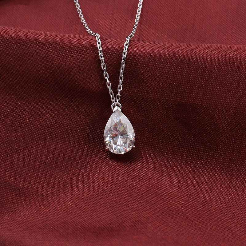 بروفانس 1ct الكمثرى قطع مويسانيتي الماس قلادة الصلبة 14K الذهب الأبيض مجوهرات للنساء الكلاسيكية قلادة هدية للذكرى السنوية