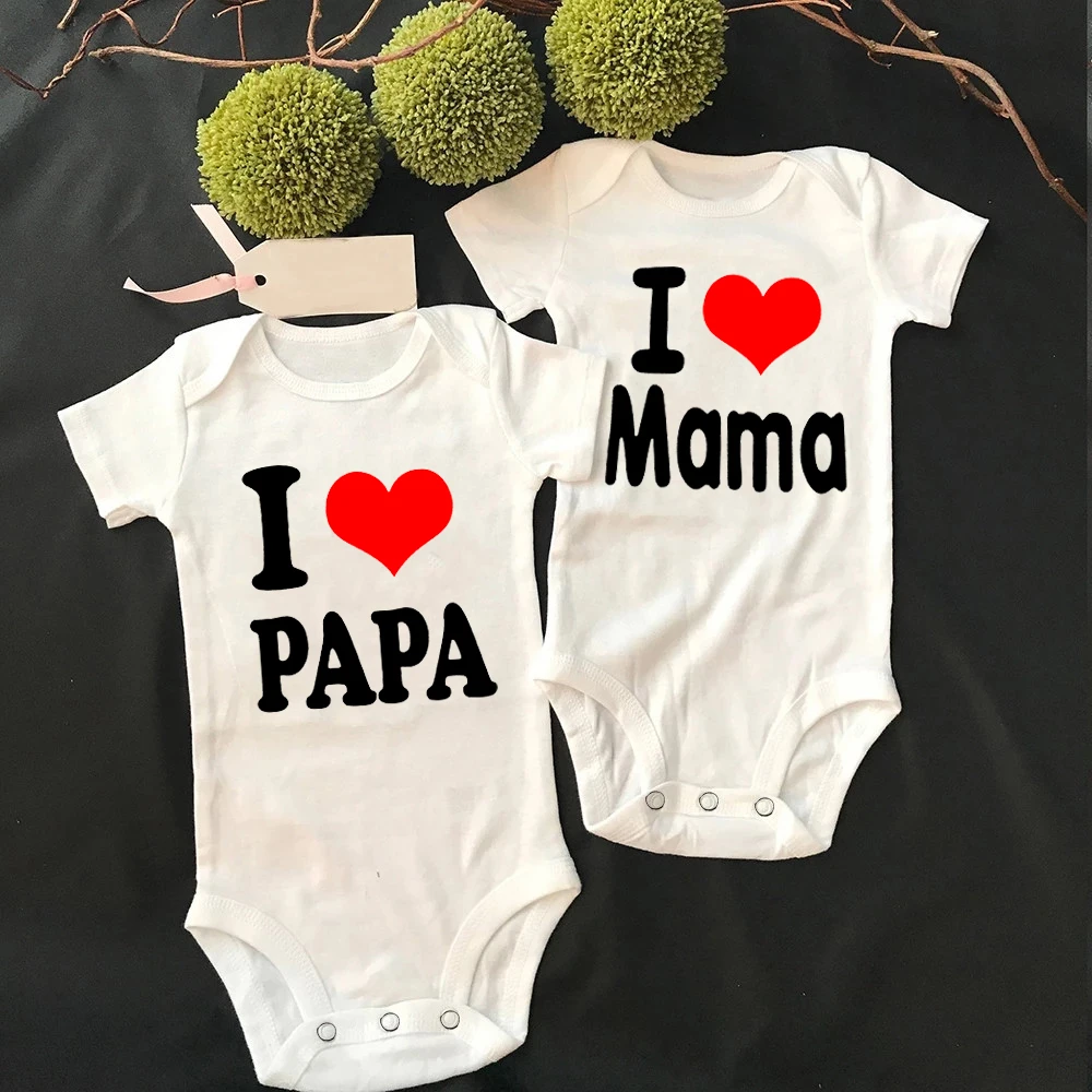 I Love Mama & Papa Funny Baby Romper T-shirt Crawling Clothes Triangle Onesies Newborn Baby Clothes Onesies for Babies