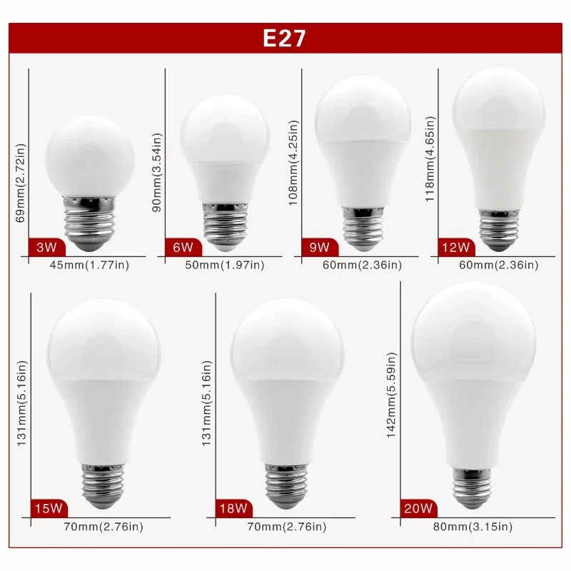 10pcs LED Bulb E27 E14 AC 220V 20W 18W 15W 12W 9W 6W 3W Lampada Spotlight Cold/Warm White Light Bombilla