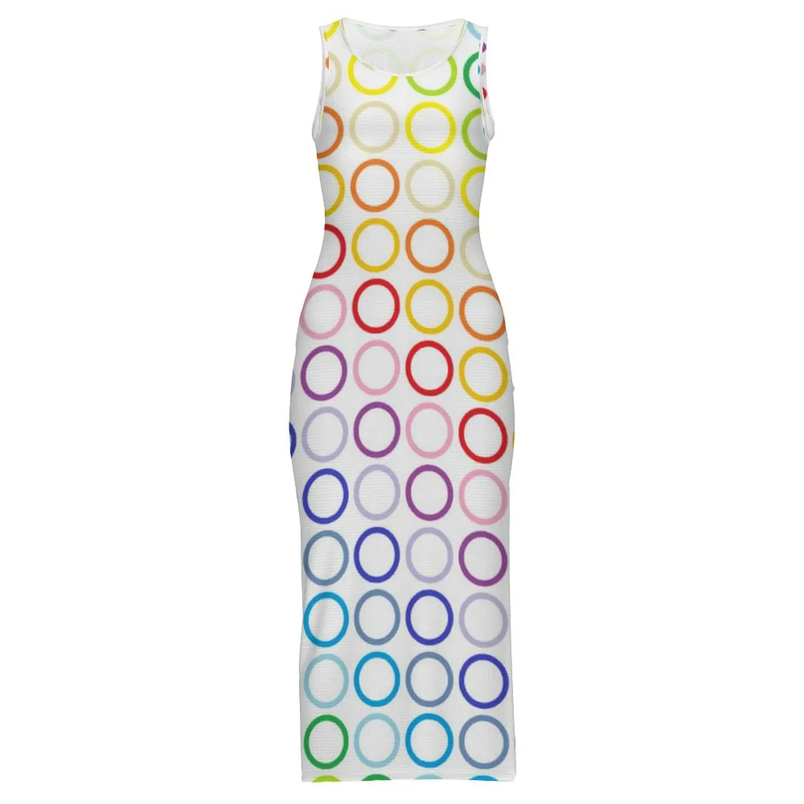 Robe moulante à cercles arc-en-ciel, imprimé cercle drôle, Slim, Sexy, Maxi, sans manches, esthétique, grande taille 3XL 4XL, été