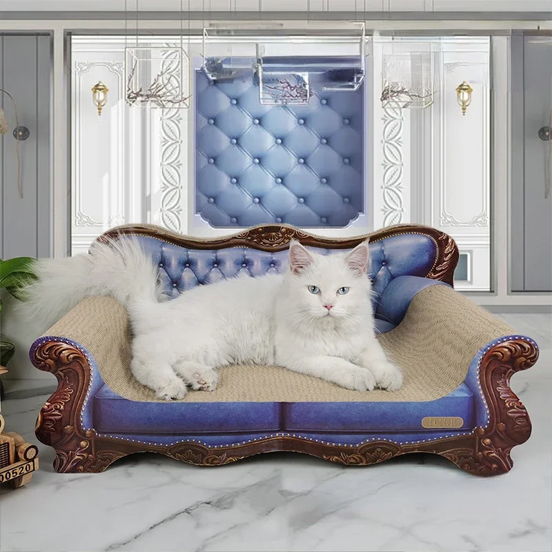 Luxurious Extra Large Cat Sofa with Scratching Board and Toys – European Style Claw Grinding Corrugated Paper Cat House