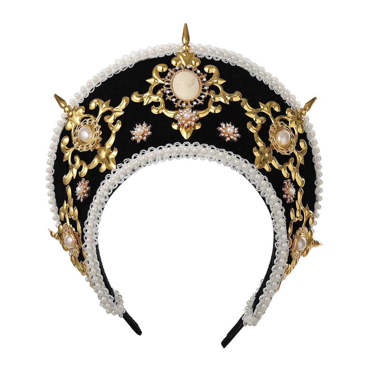 Tudor Hat Crown Headband Handmade Palace Style Lolita Headpiece Retro Gorgeous Cross Hair Ornament
