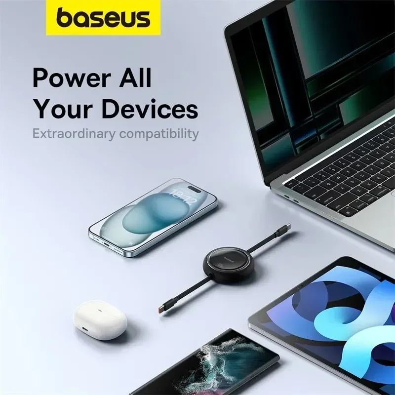 Baseus Retractable PD 100W Type-C To Type-C Charing Cable For iPhone 16 15 Pro Max Fast Charger Type C Cable For MacBook iPad