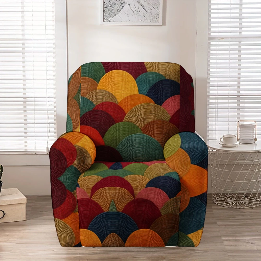 Vintage Multicolor Wave Geometric Full Print 3 Pieces Recliner Chair Slipcover Stretch Washable Elastic Recliner Sofa Protector