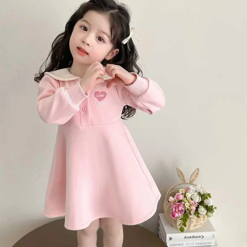 

Kawaii модное студенческое платье для девочек, повседневное платье принцессы с круглым вырезом и рисунком из мультфильма, осень и зима 2025, новый стиль, детская одежда