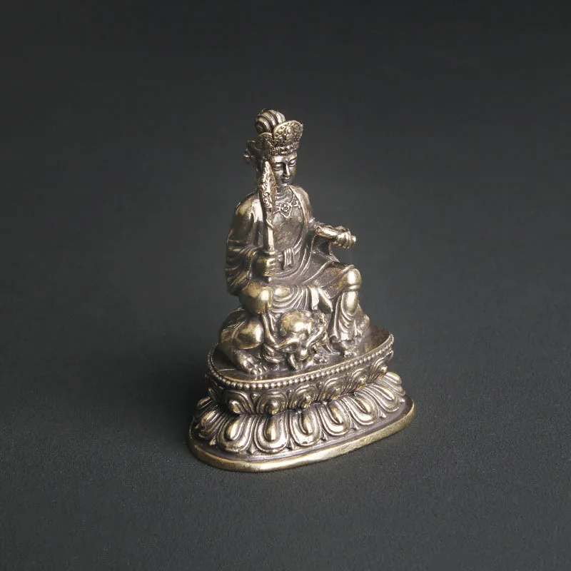 Brass Manjushri Bodhisattva tabletop ornament enshrining Guanyin statue, copper sculpture, Buddha  handicraft decoration