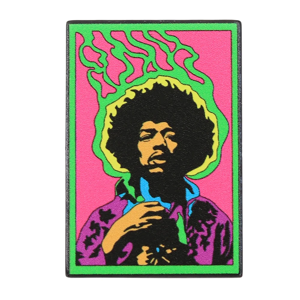 Rock Singer Jimi Blacklight-Poster Badge Vintage 60s Greatest Electric Guitarist Enamel Pin Rock Punk Hip-Hop Jewelry Gift
