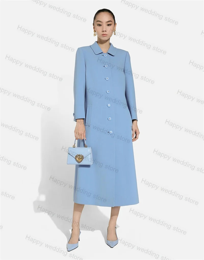 

Light Blue Cashmere Formal Women Suit 1 Piece Blazer Long Overcoat Office Lady Jacket Customized Winter Wool Wedding Prom Coat