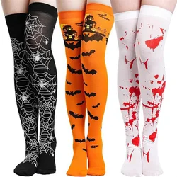 Calze con stampa di sangue di Halloween scheletro di teschio stampato sopra il ginocchio calzini con fondo Costume per adulti accessori Cosplay per feste