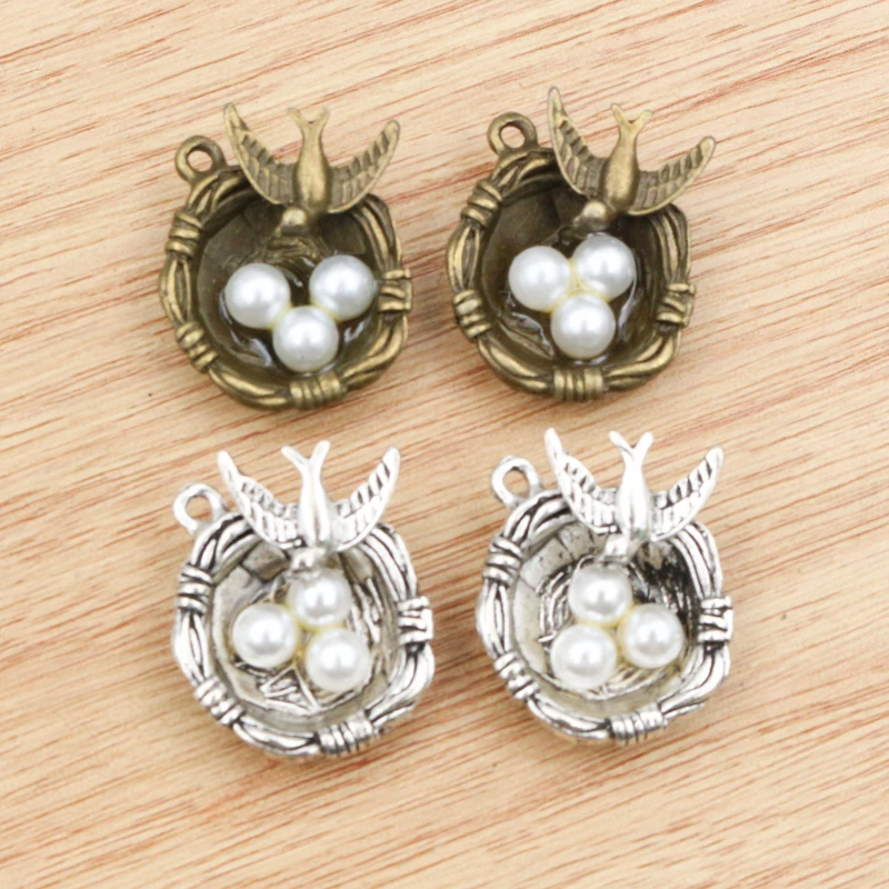 4pcs 24x19x9mm Antique Silver Plated Bronze Plated Bird Nest Handmade Charms Pendant:DIY for bracelet necklace