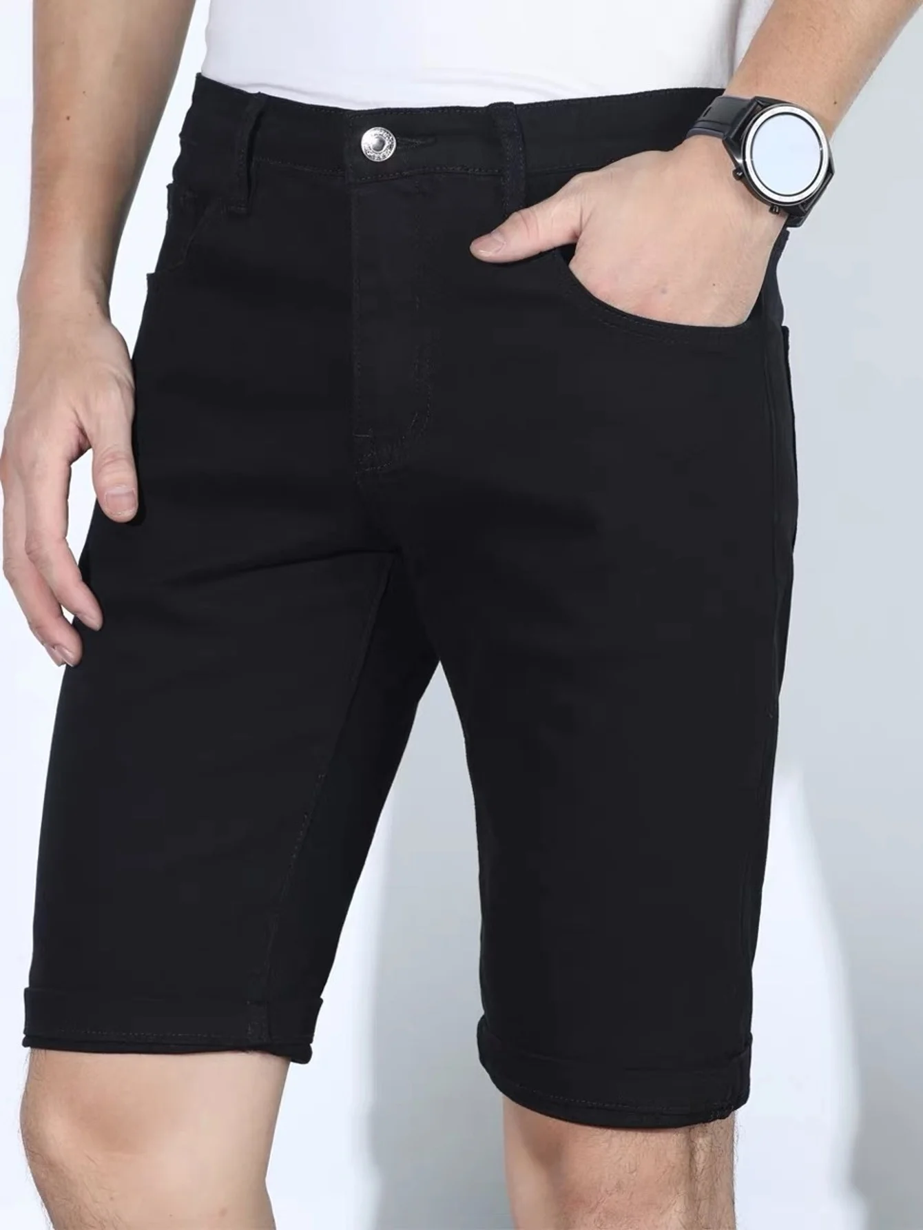 

Men's Skinny Black Stretch Jorts Y2K Street Style Drip Design Man Pants Shorts