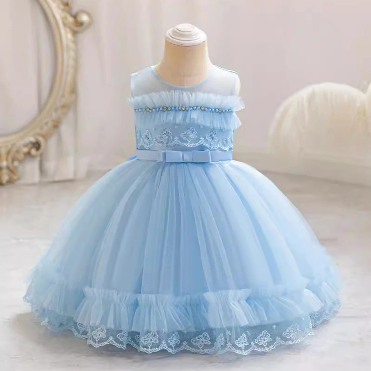 

Baby Toddler Embroidered Beaded Wedding Flower Girls Birthday Party Pageant Toddler Formal Dress TT103