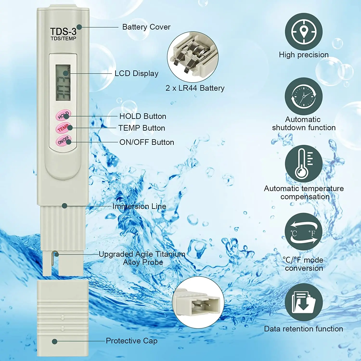 Digital TDS Meter Water Tester PPM Water Quality Pen Measuring Range 0-9999 PPM Ideal for Aquariums Hydroponics Drinking