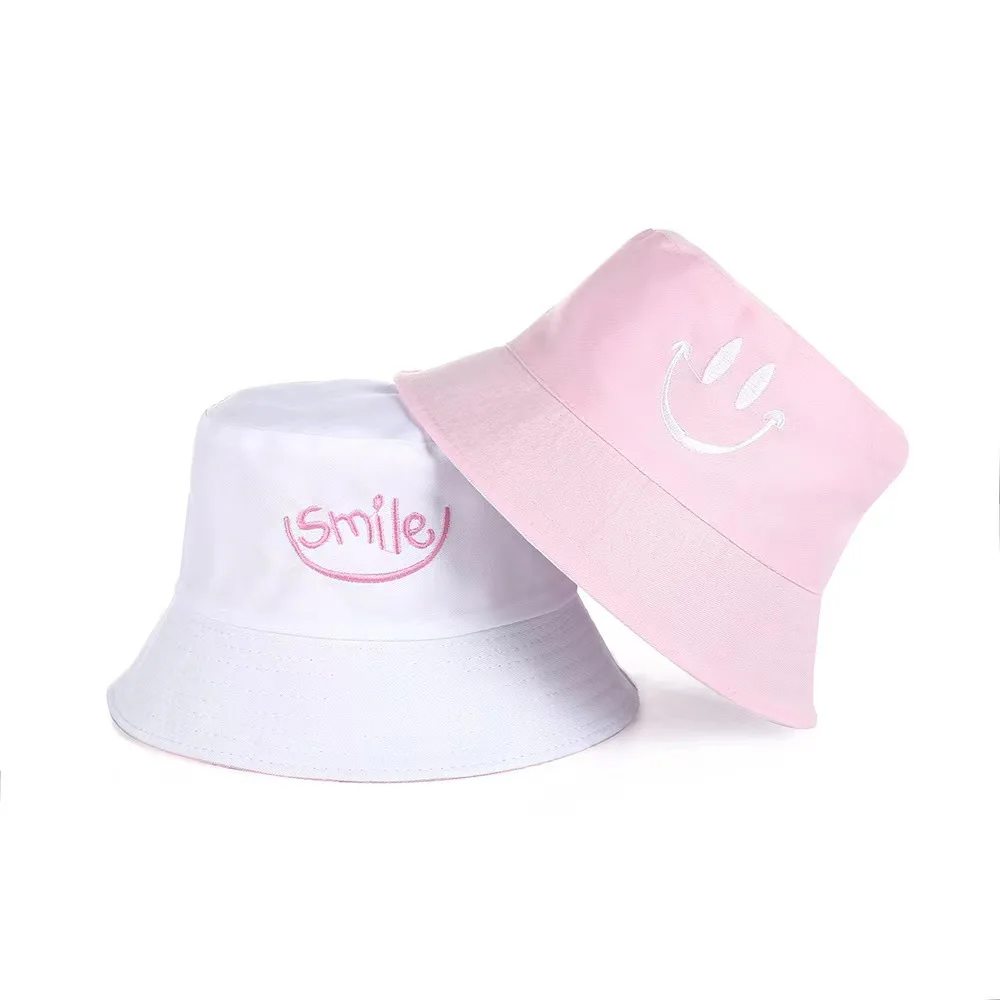 Unisex Bucket Hat Smile Embroidery Women Cotton Corduroy Double-Sided Bob Hip Hop Hat Four Season Panama Beach Fishing Sun Caps