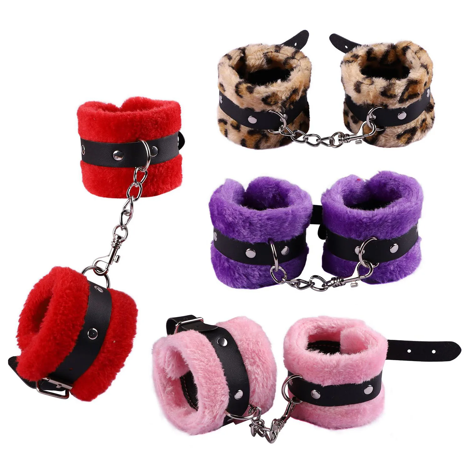 Fluffy Bracelet Soft Plush Leg Wrist Cuff Bracelets Anklets with Detachable Leather Chain for Women Men