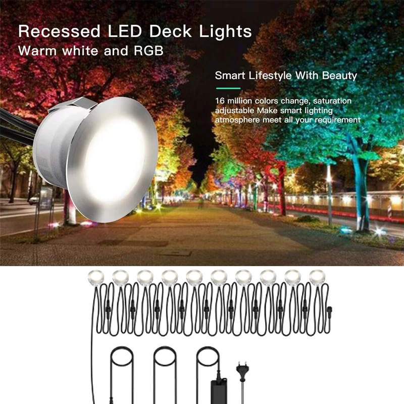 Tuya Smart LED Deck Lights Kit WiFi 24V RGBW Recessed Waterproof for Outdoor,Fence, Garden, Patio, Yard, Stairway