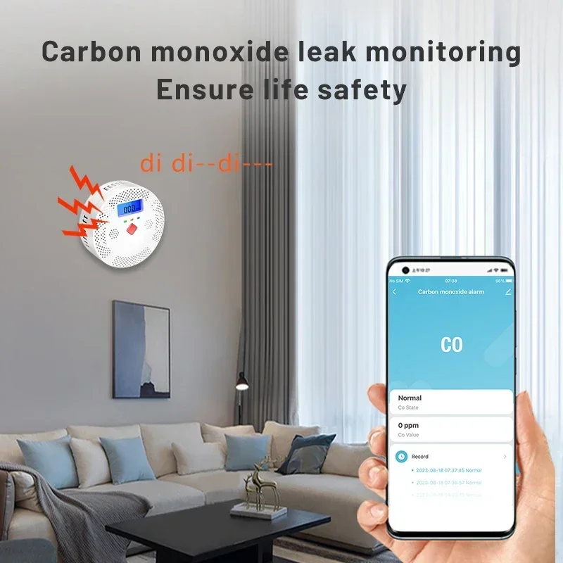 Tuya Wifi Carbon monoxide Detector with LCD Display 70dB Alarm Sound CO gas Sensor Home Security protection equipment Smart LIfe