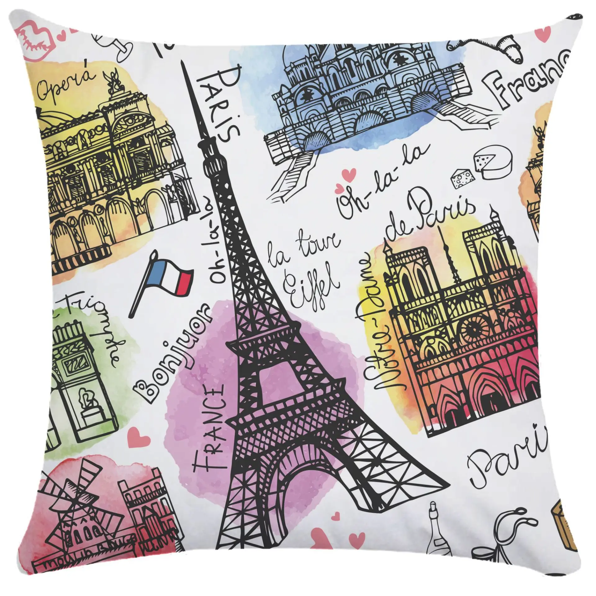 Pillow Covers Decorative Paris Tower Pillowcase Bicycle Hot Air Balloon Pillows Case for Living Room Aesthetics Sofa Bed 18x18