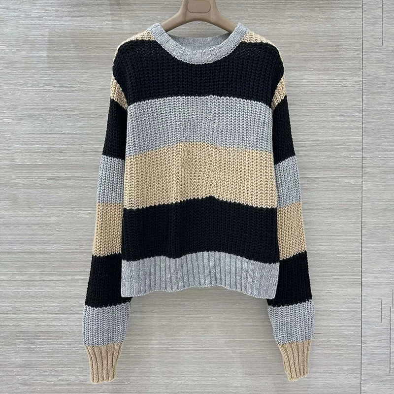 

Высококачественный полосатый и узорный вышитый дизайн, женский пуловер, свитер, осенне-зимняя одежда 251017228