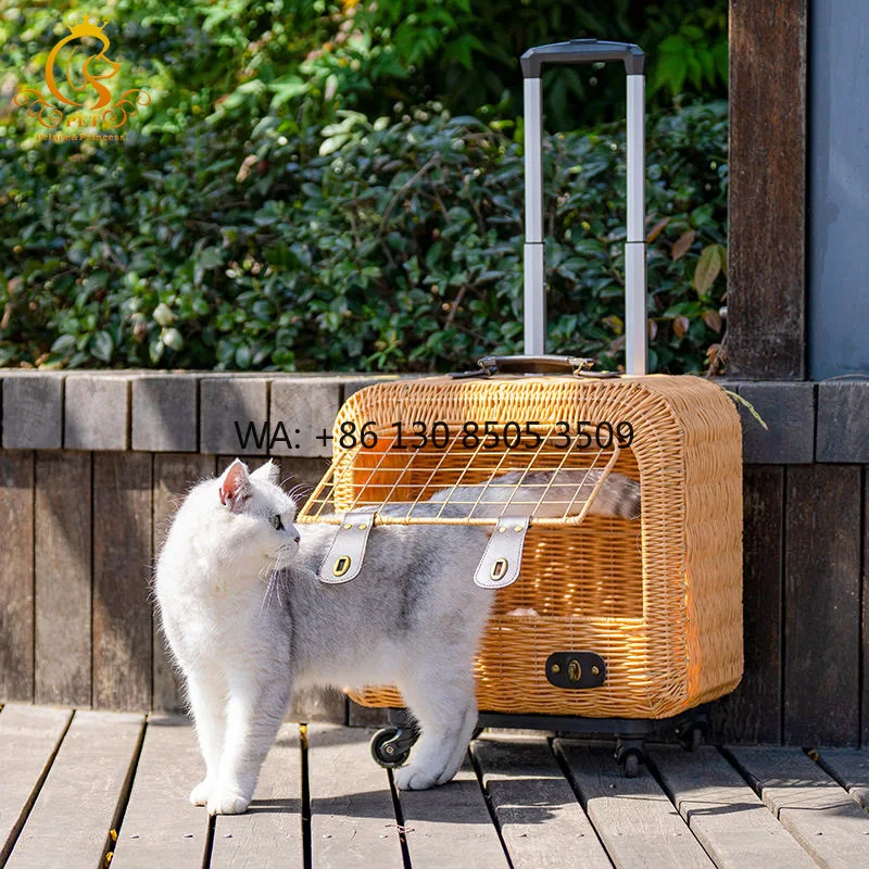 

Portable Wicker Pet Stroller With Breathable Hollowed-out Design for Optimal Airflow and Comfort Push