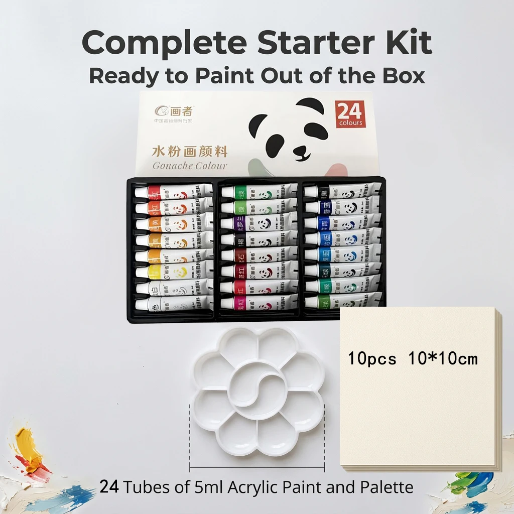 Watercolor Paint Set 12/18/24 Colors 5ml Each with Palette 10 Sheets of 10x10cm Watercolor Paper for Artists And Students