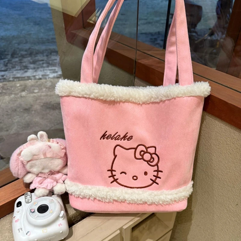 

Милая розовая плюшевая женская сумка через плечо с котиком, аниме-стиль, универсальная, новая, ретро, с вышивкой, для студенток