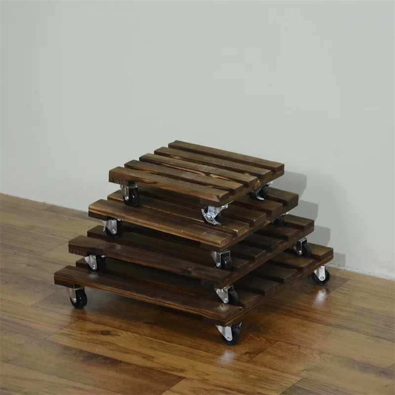 Wheeled Flower Pot Tray Base Roller Universal Wheel Removable Solid Wood Flower Tray Square Thickened Wooden Flower Tray Base