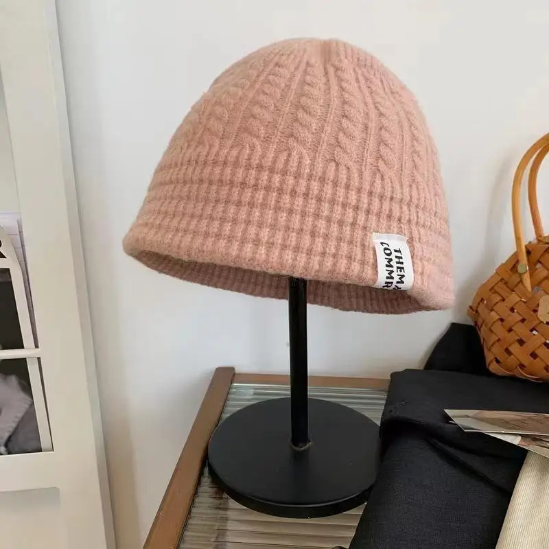 Women Autumn Winter Bucket Hat Warm Wool Cable Knit Fisherman Cap Casual Foldable Panama Hat Lady Outdoor Sunscreen Sun Cap