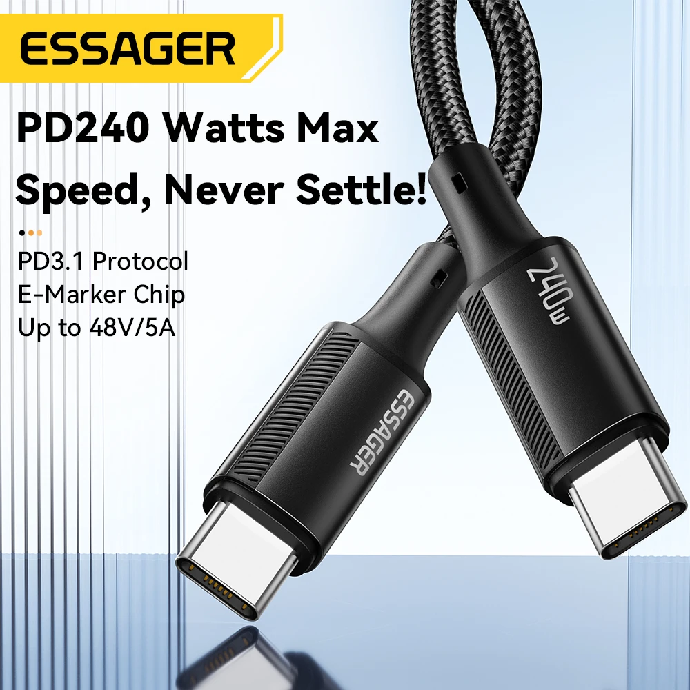 Essager 240W USB Type C To USB C Cable For Macbook iPad Samsung Huawei PD Fast Charging Charger Cord 5A E-Marker Chip Fast USB C