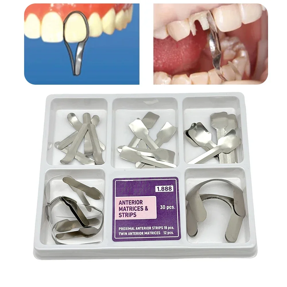 

30Pcs Dental Proximal Anterior Strips Matrix Bands Twin Anterior Matrices Matrix Systems Resin Filling Instruments Material
