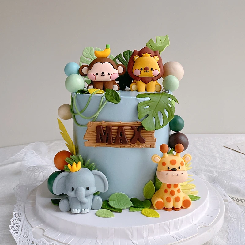 Safari Cake Topper Kids 1st Birthday Happy Party Cake Decoration Animal Lion Elephant Giraffe Gender Reveal Baby Shower Decor