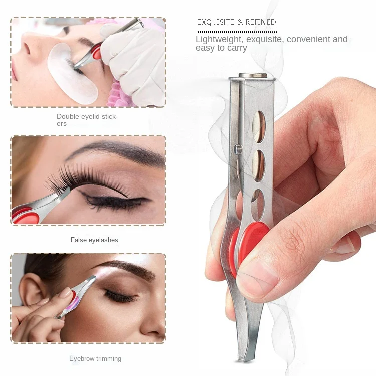 Pinzas LED para cejas de acero inoxidable, herramientas de belleza para mujeres