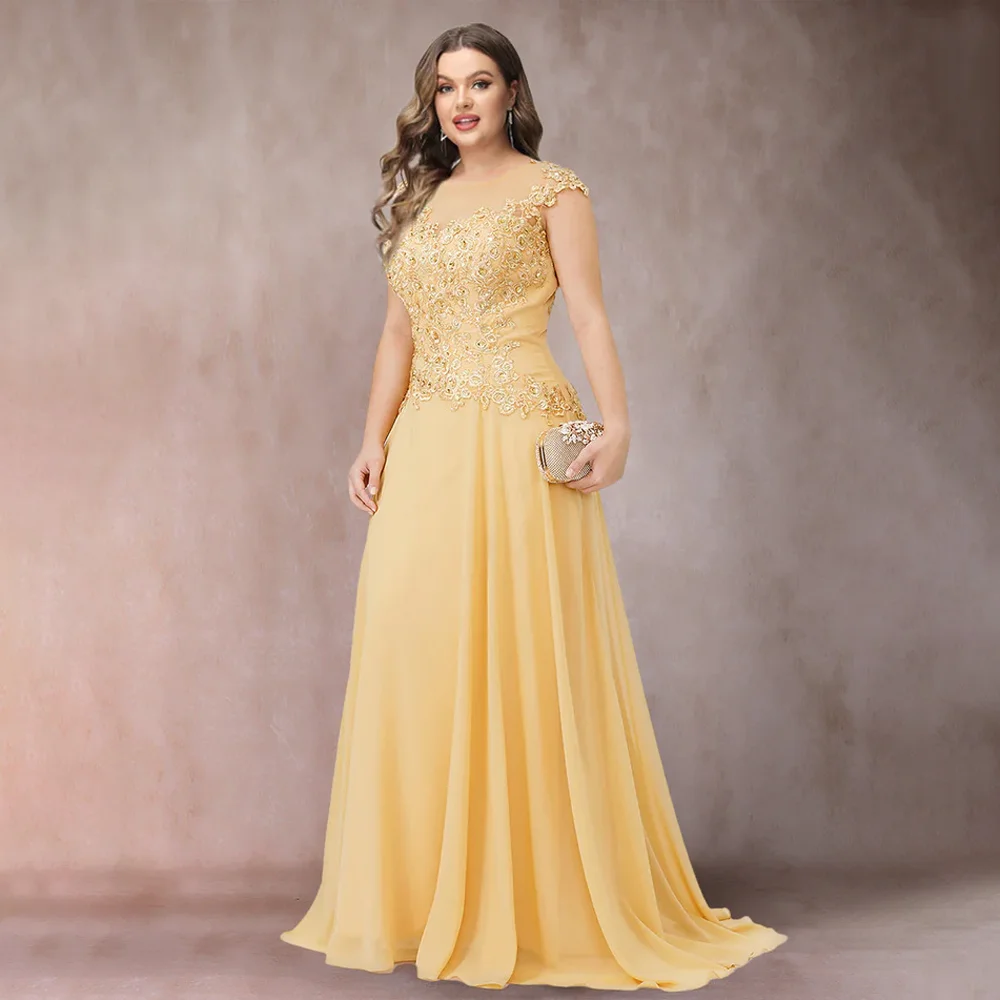 MANRUIXIN فستان أم العروس مخصص لحفلات الزفاف أنيق الوهم الرقبة مطرز يزين حجم كبير فستان الزفاف الضيوف #3